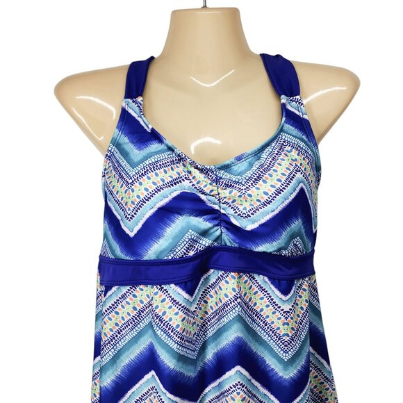 Title Nine Chevron Swim Dress With Cross-Back Design & Ruched Front Small Size - Picture 2 of 8